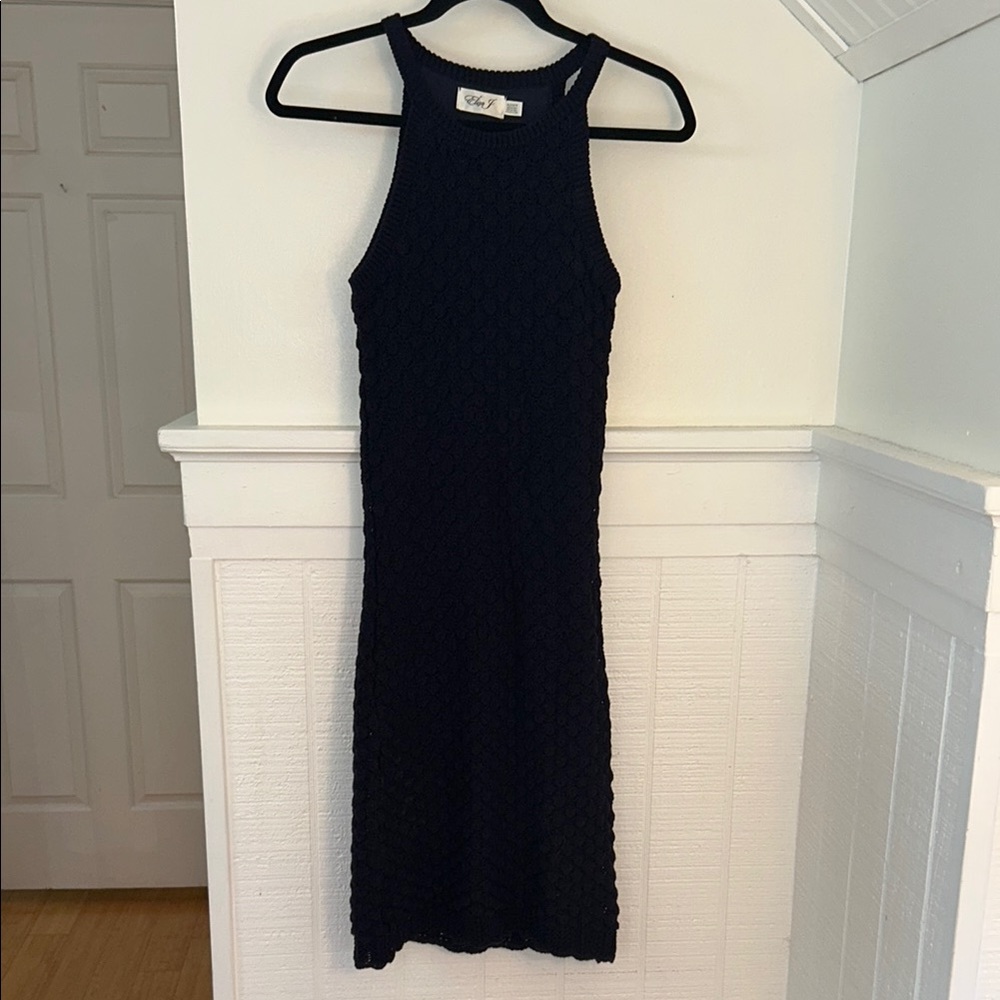Eliza J Navy Crochet Halter Midi Bodycon Dress size XS